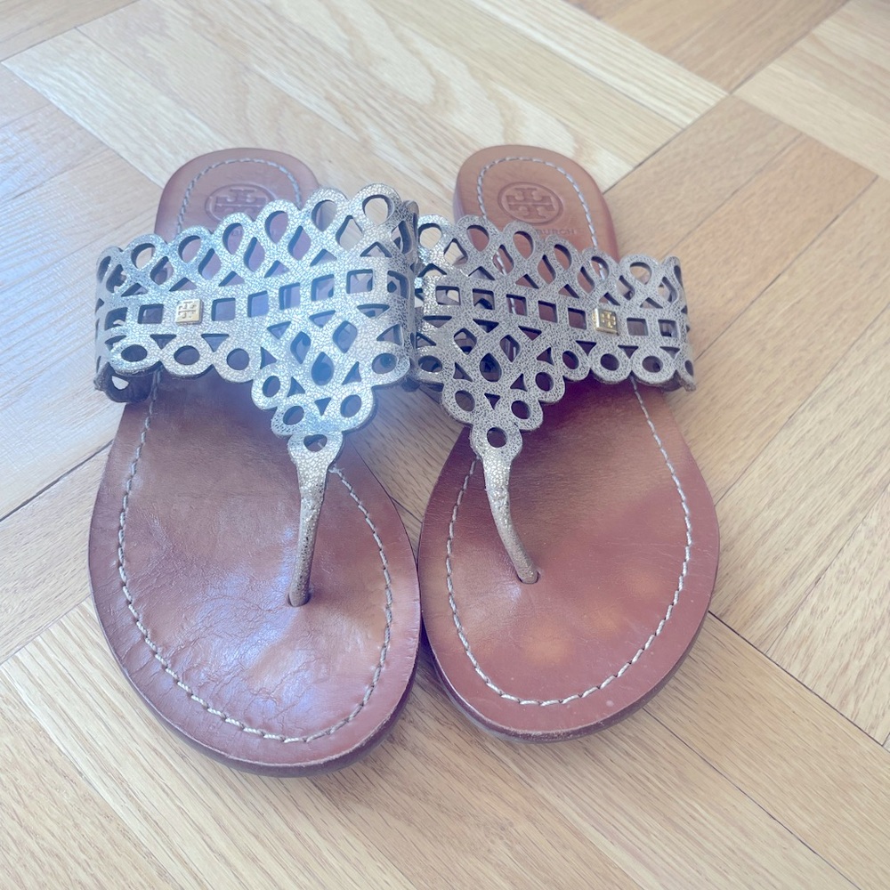 Tory Burch gold flat sandals